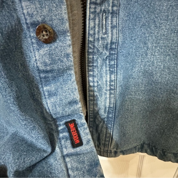 Vintage Wolverine Retro Denim Jean Jacket Gray Hoodie Combo Men’s M - Picture 3 of 6